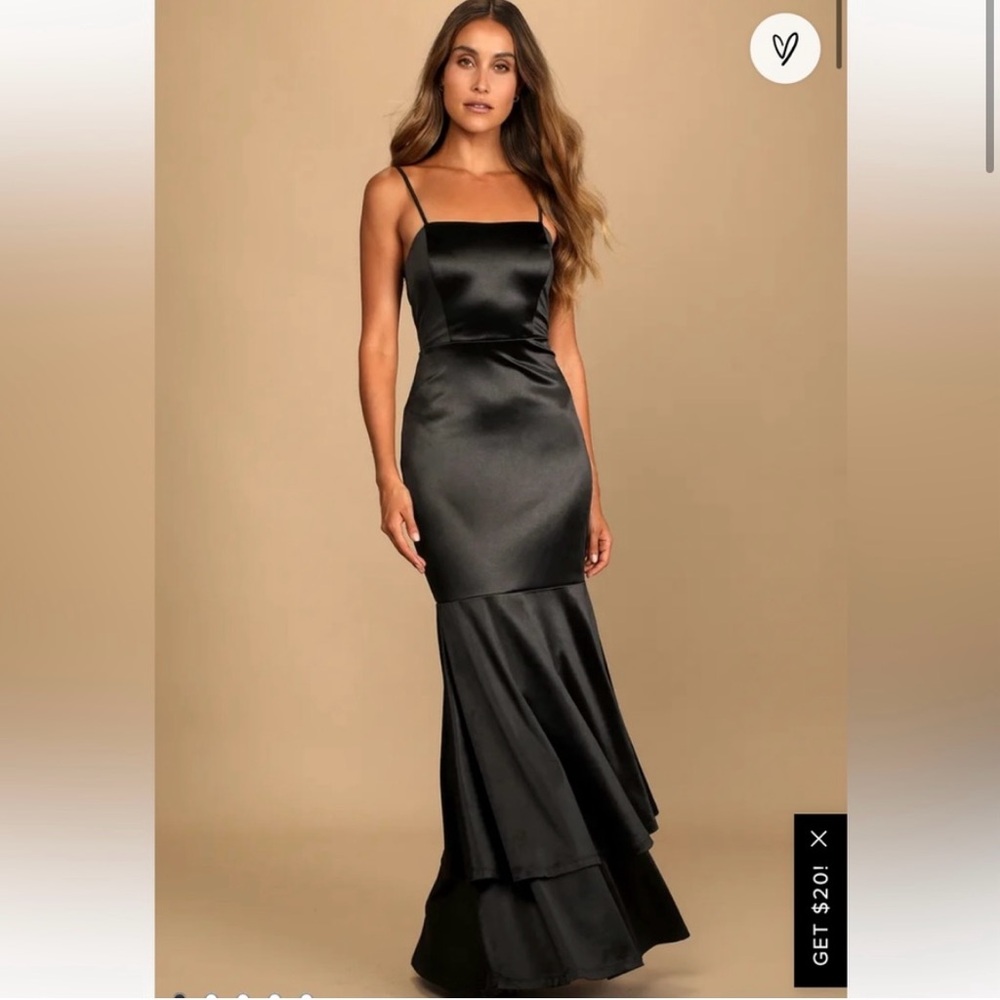 Lulu’s Contemporary Romance Black Satin Tiered Mermaid Maxi Dress